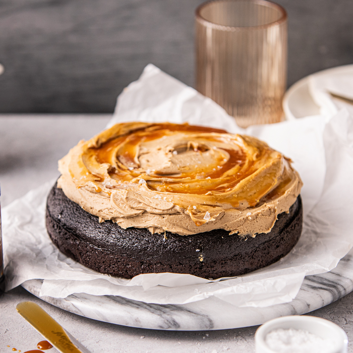 One-Layer Salted Caramel Chocolate Cake