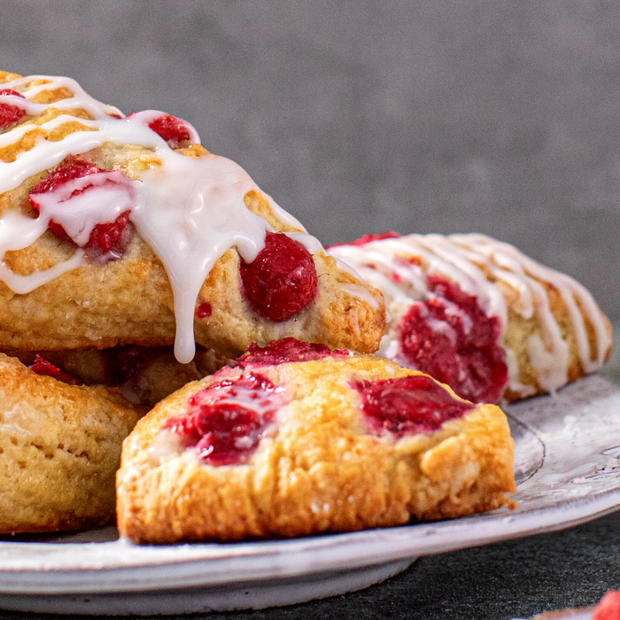 Raspberry Scones with Lemon Glaze