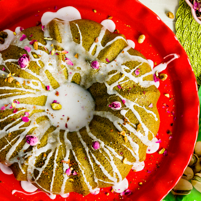 Gluten Free Pistachio Rose Mini Bundt Cake by Nicole Derseweh