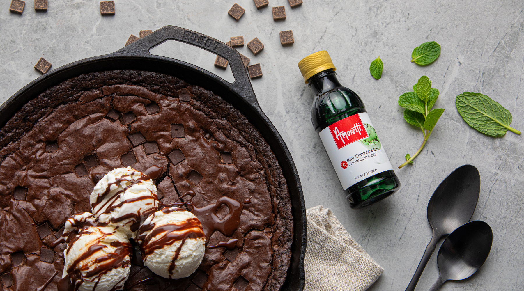 Mint Chocolate Chip Skillet Brownie