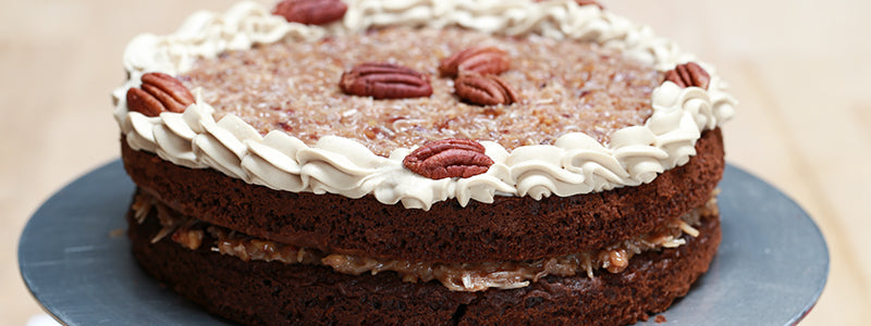 German Chocolate Cake loaded with pecans and coconut 