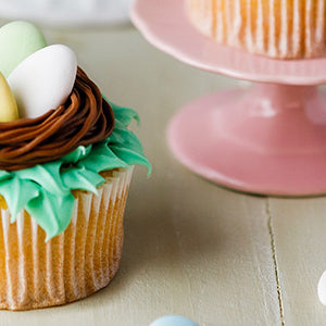 Amoretti Pistachio Cupcakes with Dragee Nests