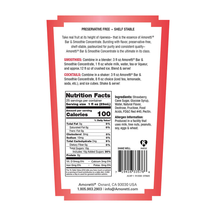 Amoretti’s Wild Strawberry Bar & Smoothie Concentrate offers a taste of the tropics with the irresistible flavor of fresh strawberries!